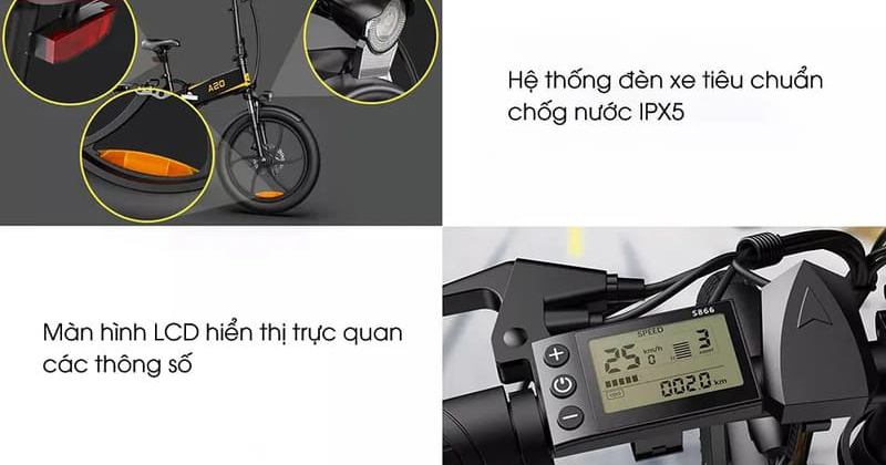 Xe đạp trợ lực điện ADO A20XE màn hình LCD